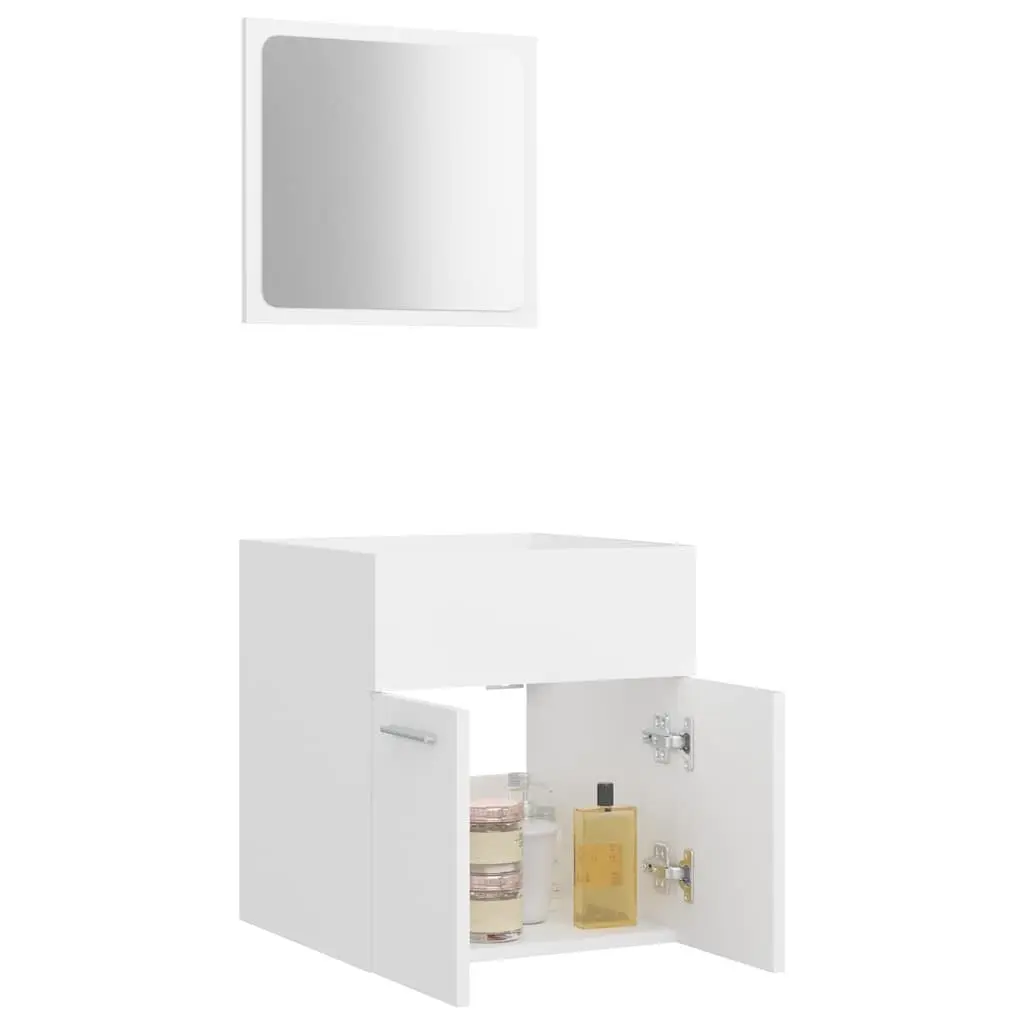 Bathroom Furniture Set Storage 2 Piece White Engineered Wood Cabinet Mirror