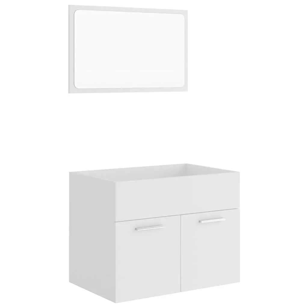 Bathroom Furniture Set 2 Piece Storage Cabinet Mirror White Engineered Wood