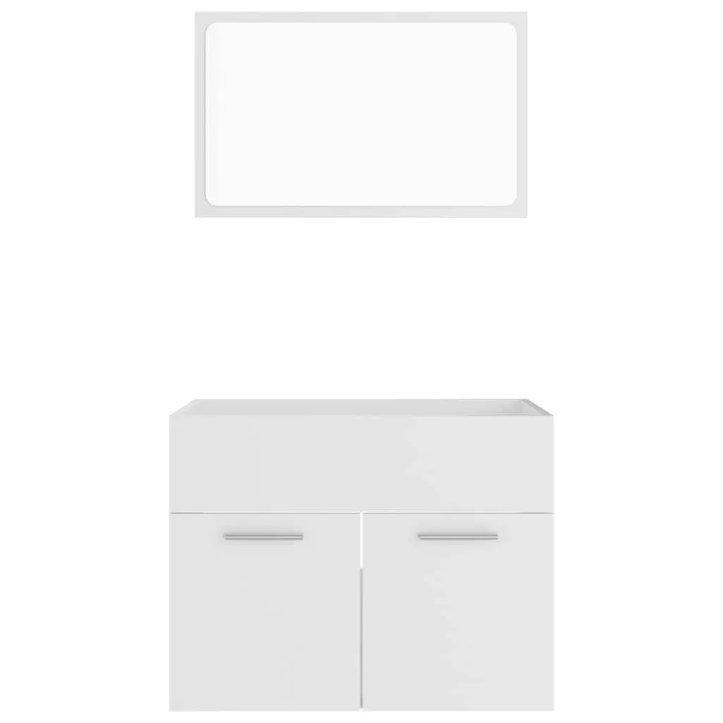Bathroom Furniture Set 2 Piece Storage Cabinet Mirror White Engineered Wood