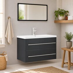 Reliable Grey Bathroom Furniture Set with Mirror and Cabinet