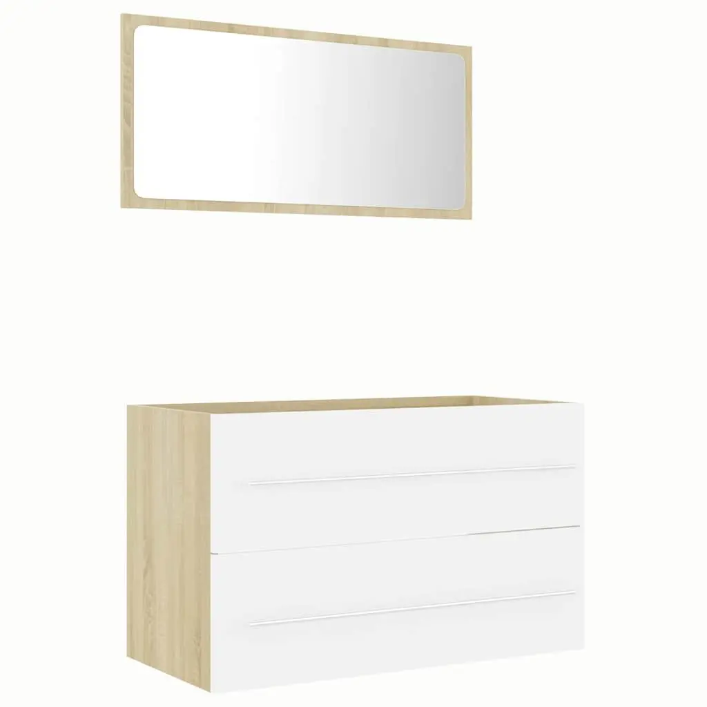 Bathroom Cabinet Set with Mirror Storage Engineered Wood White Sonoma Oak
