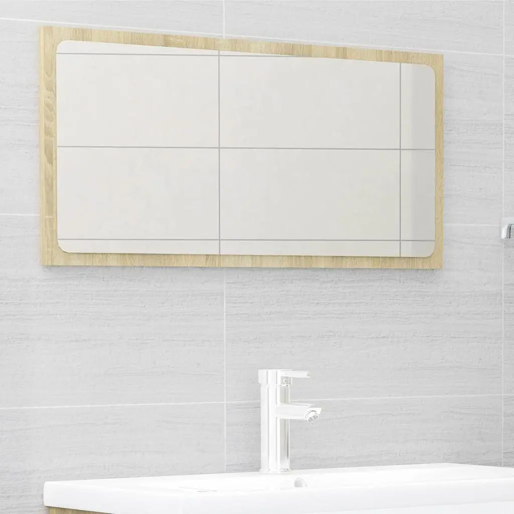 Bathroom Cabinet Set with Mirror Storage Engineered Wood White Sonoma Oak