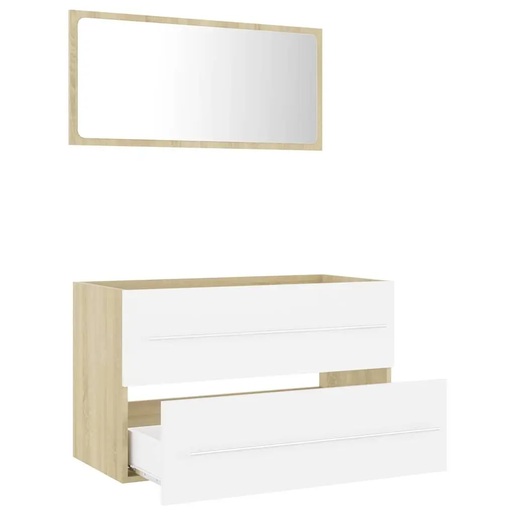 Bathroom Cabinet Set with Mirror Storage Engineered Wood White Sonoma Oak