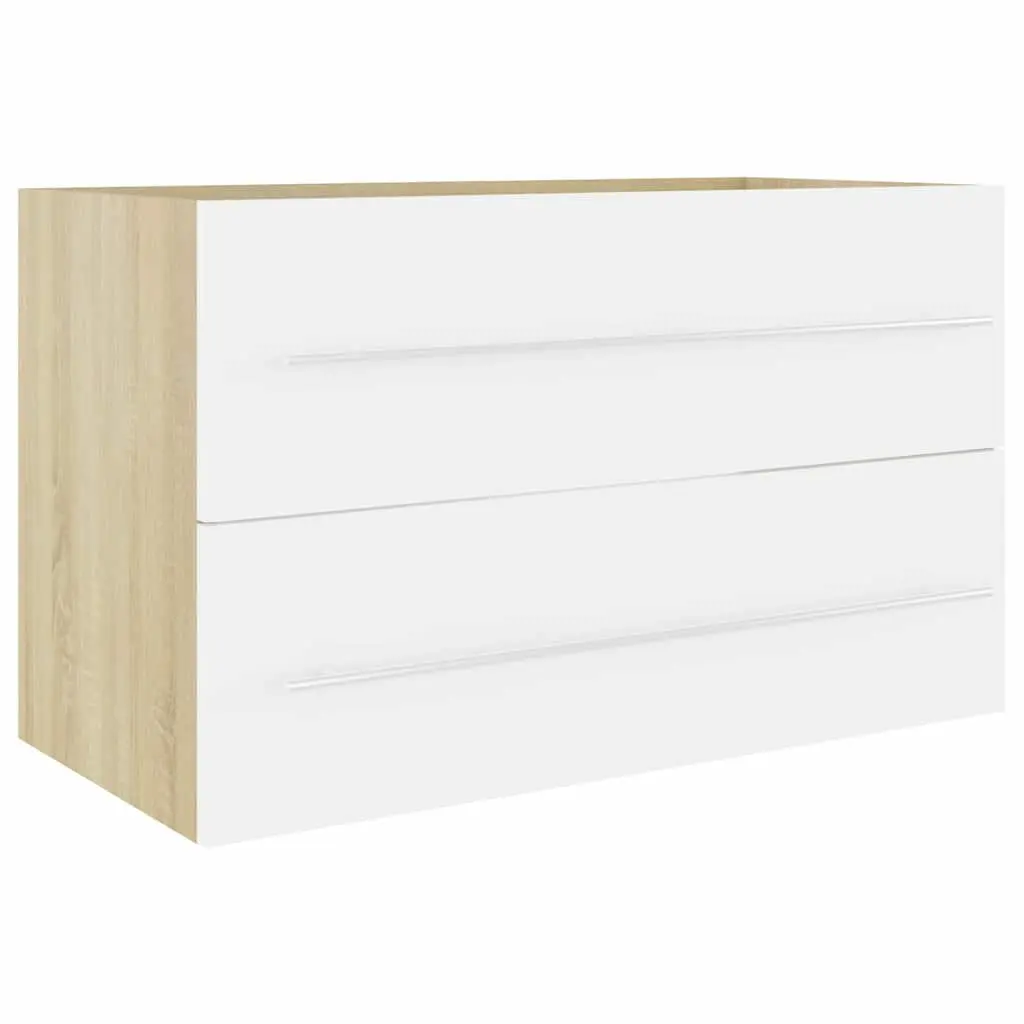 Bathroom Cabinet Set with Mirror Storage Engineered Wood White Sonoma Oak