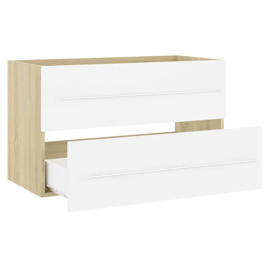 Bathroom Cabinet Set with Mirror Storage Engineered Wood White Sonoma Oak