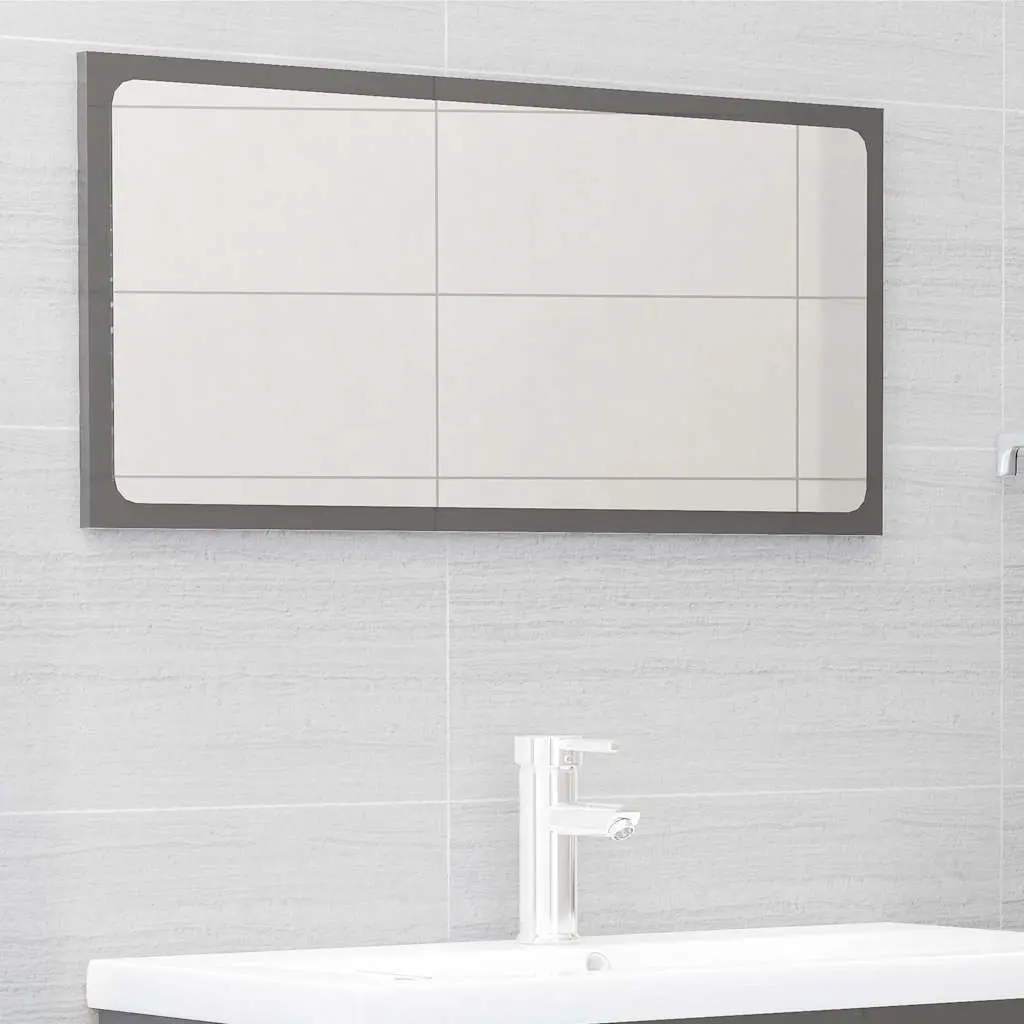Bathroom Furniture Set Grey High Gloss 2 Piece Mirror Cabinet Engineered Wood
