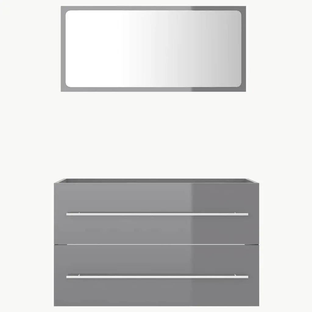Bathroom Furniture Set Grey High Gloss 2 Piece Mirror Cabinet Engineered Wood