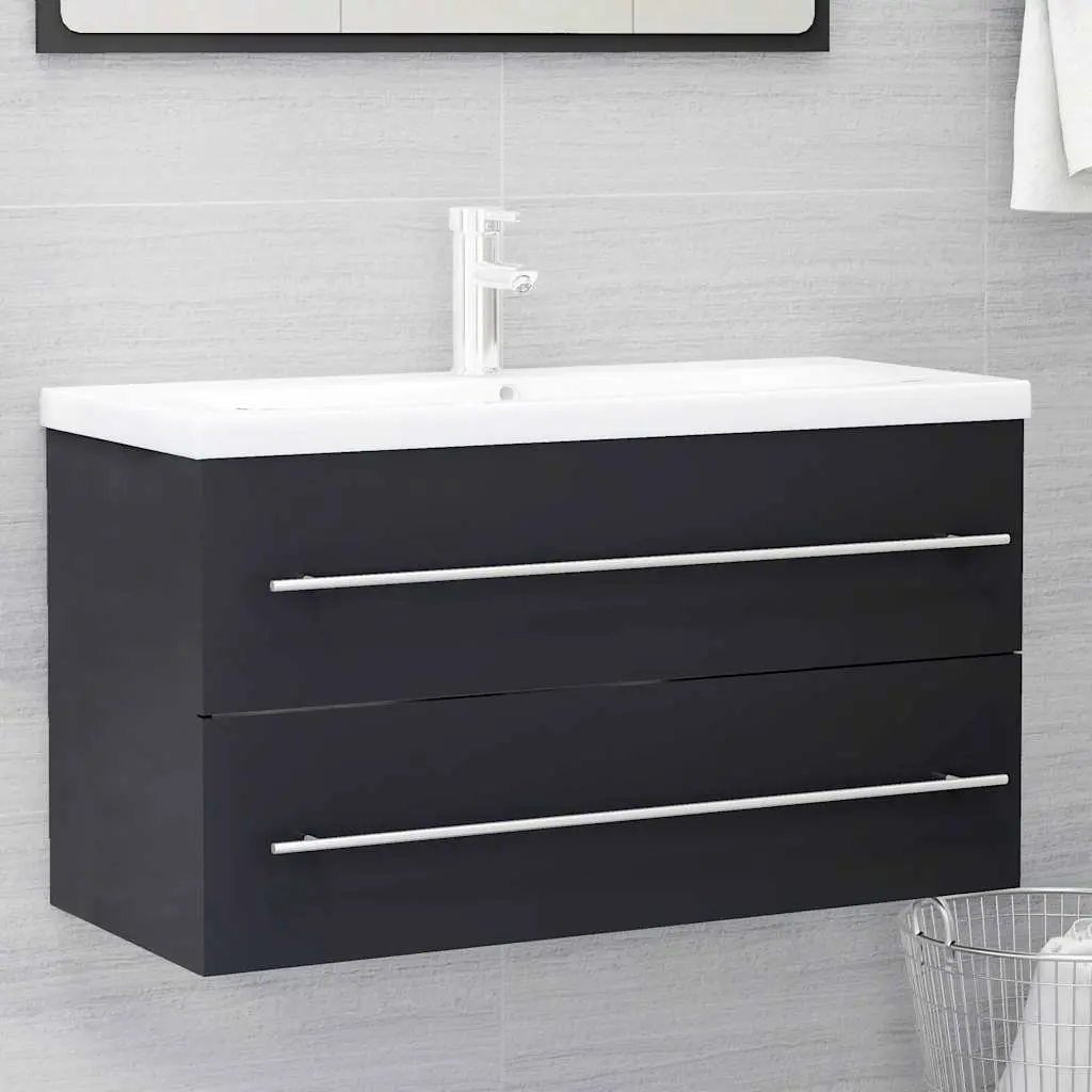 Grey Engineered Wood Bathroom Storage Set 2 Piece Cabinet Mirror