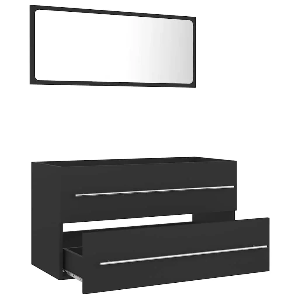 Grey Engineered Wood Bathroom Storage Set 2 Piece Cabinet Mirror