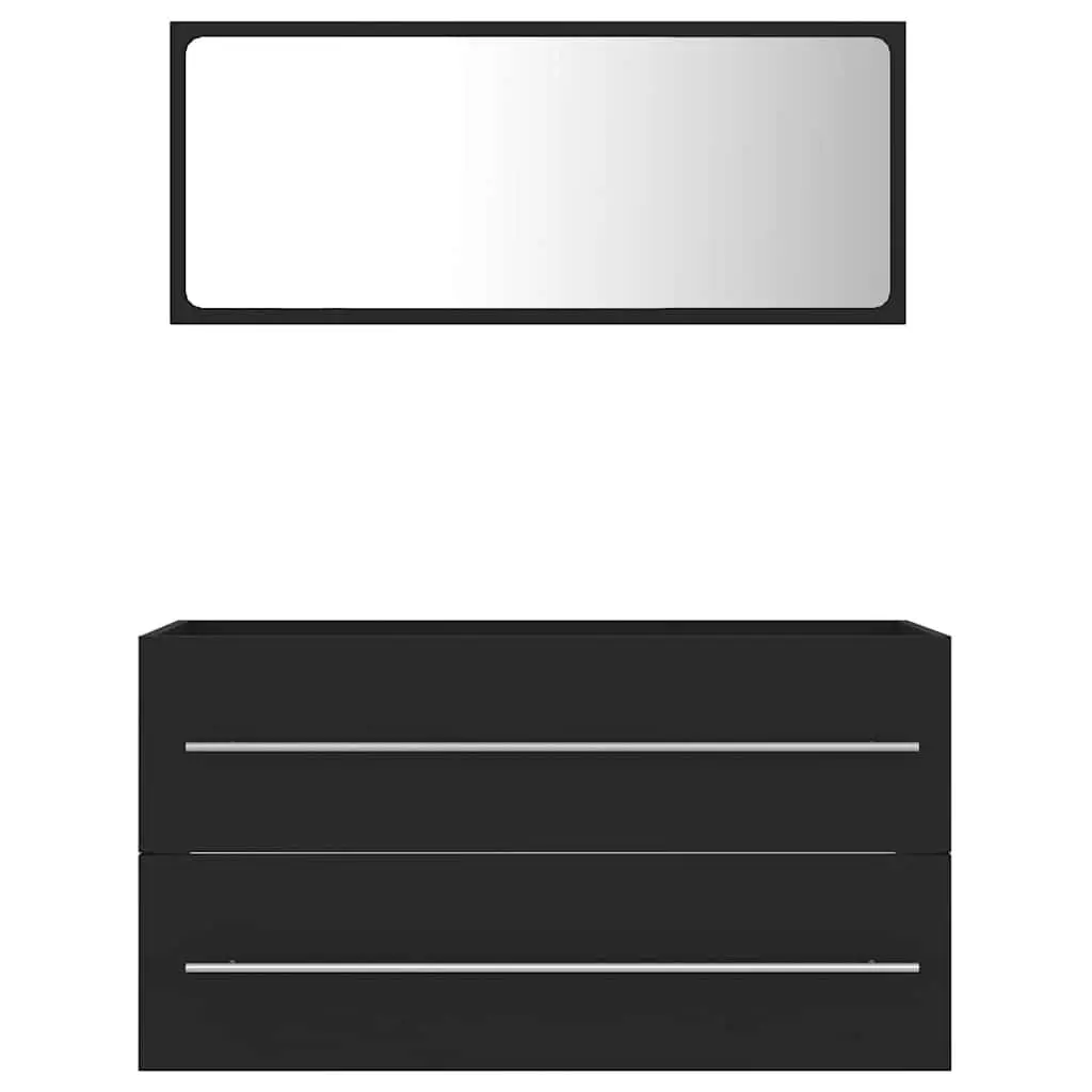 Grey Engineered Wood Bathroom Storage Set 2 Piece Cabinet Mirror
