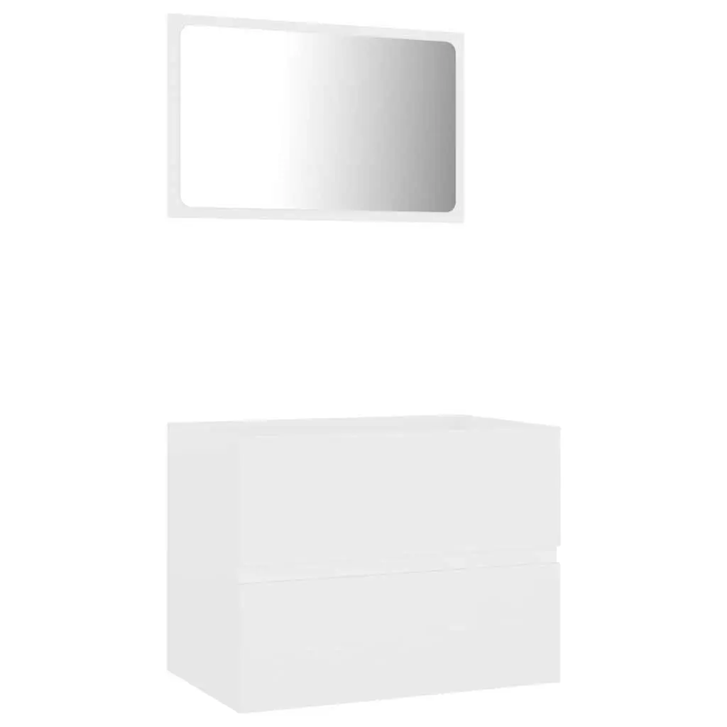 Bathroom Furniture Set 2 Piece White Cabinet Mirror Engineered Wood