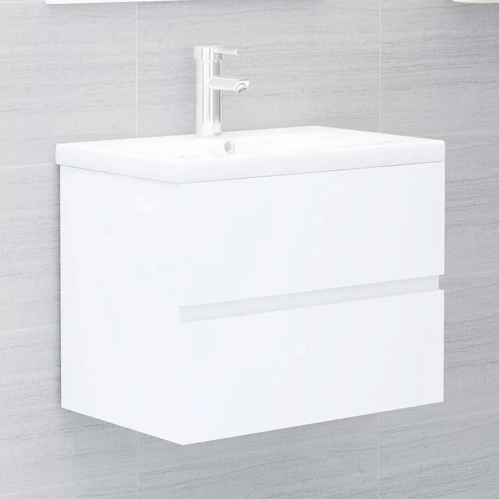 Bathroom Furniture Set 2 Piece White Cabinet Mirror Engineered Wood