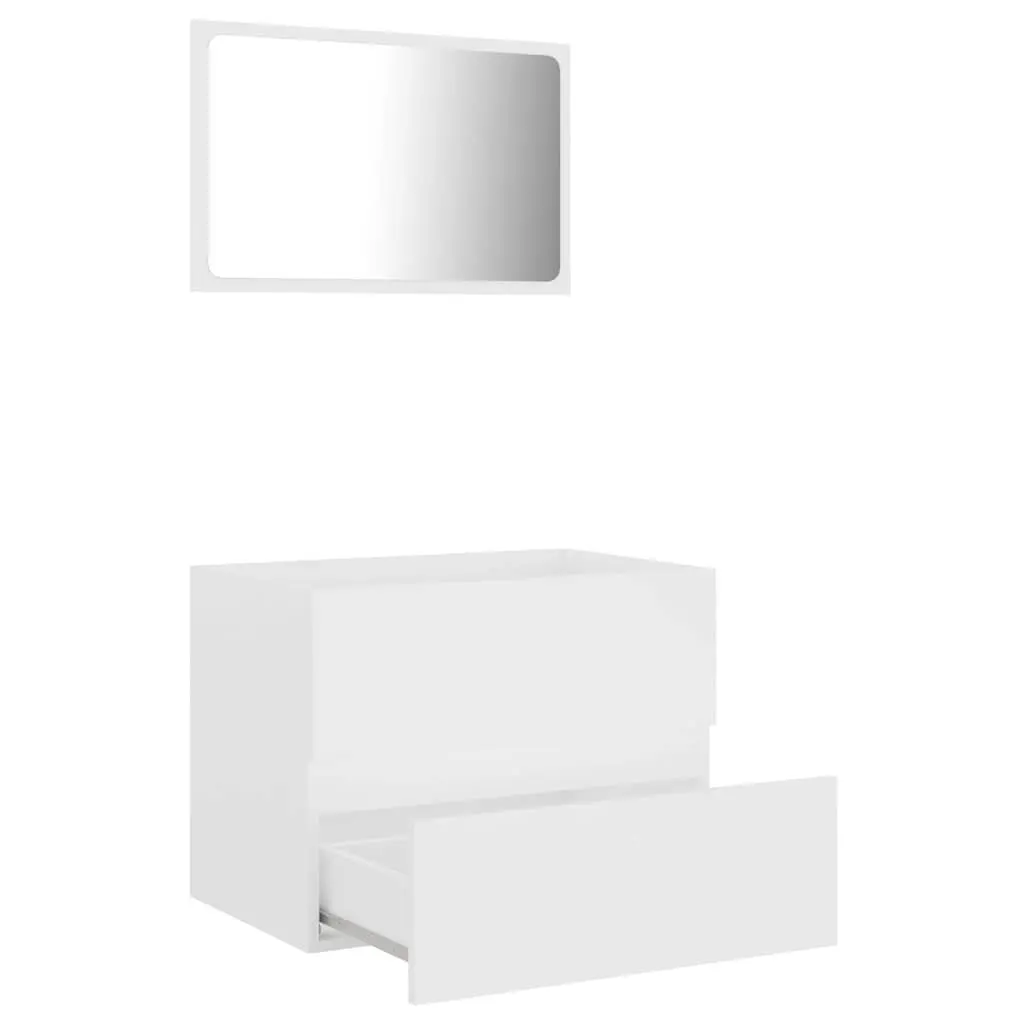 Bathroom Furniture Set 2 Piece White Cabinet Mirror Engineered Wood