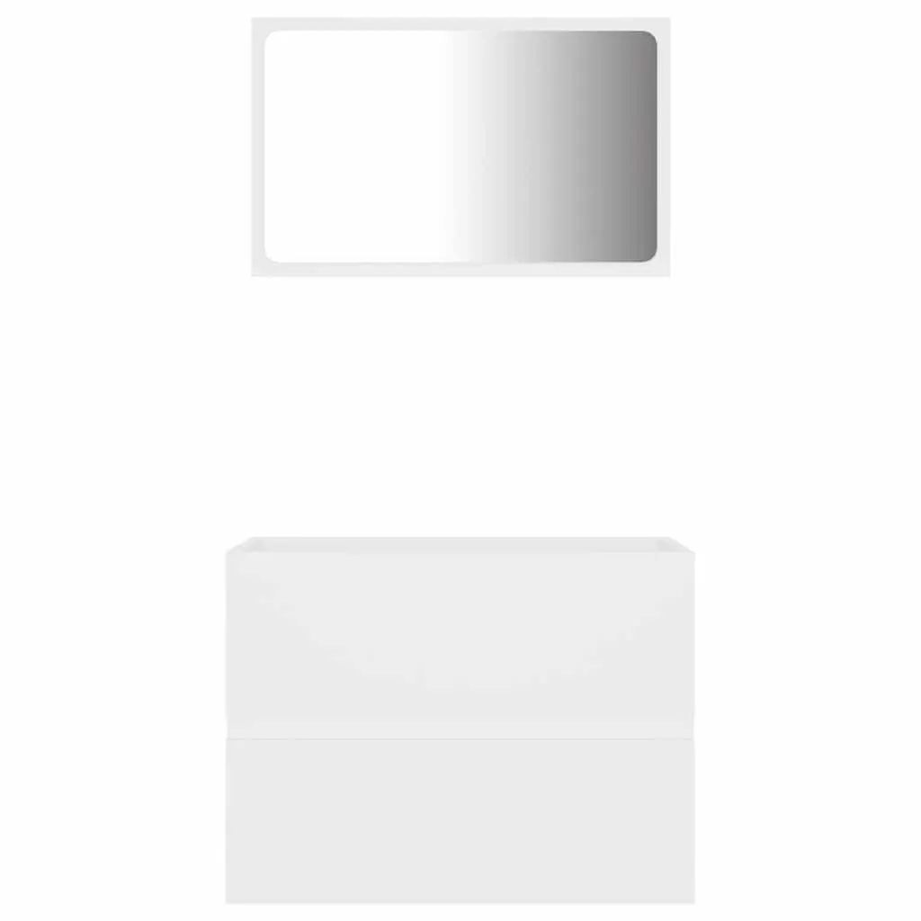 Bathroom Furniture Set 2 Piece White Cabinet Mirror Engineered Wood