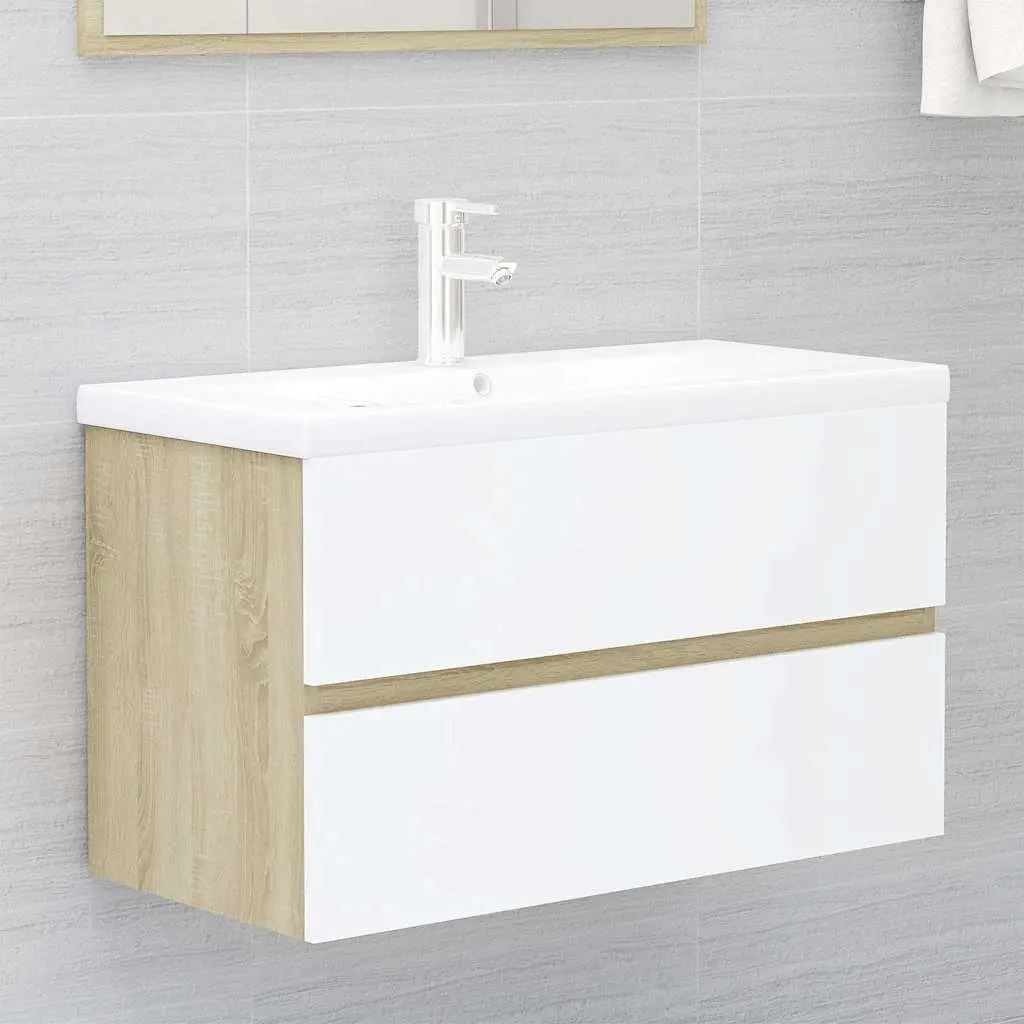Bathroom Furniture Set 2 Piece Storage Cabinet Mirror White Sonoma Oak