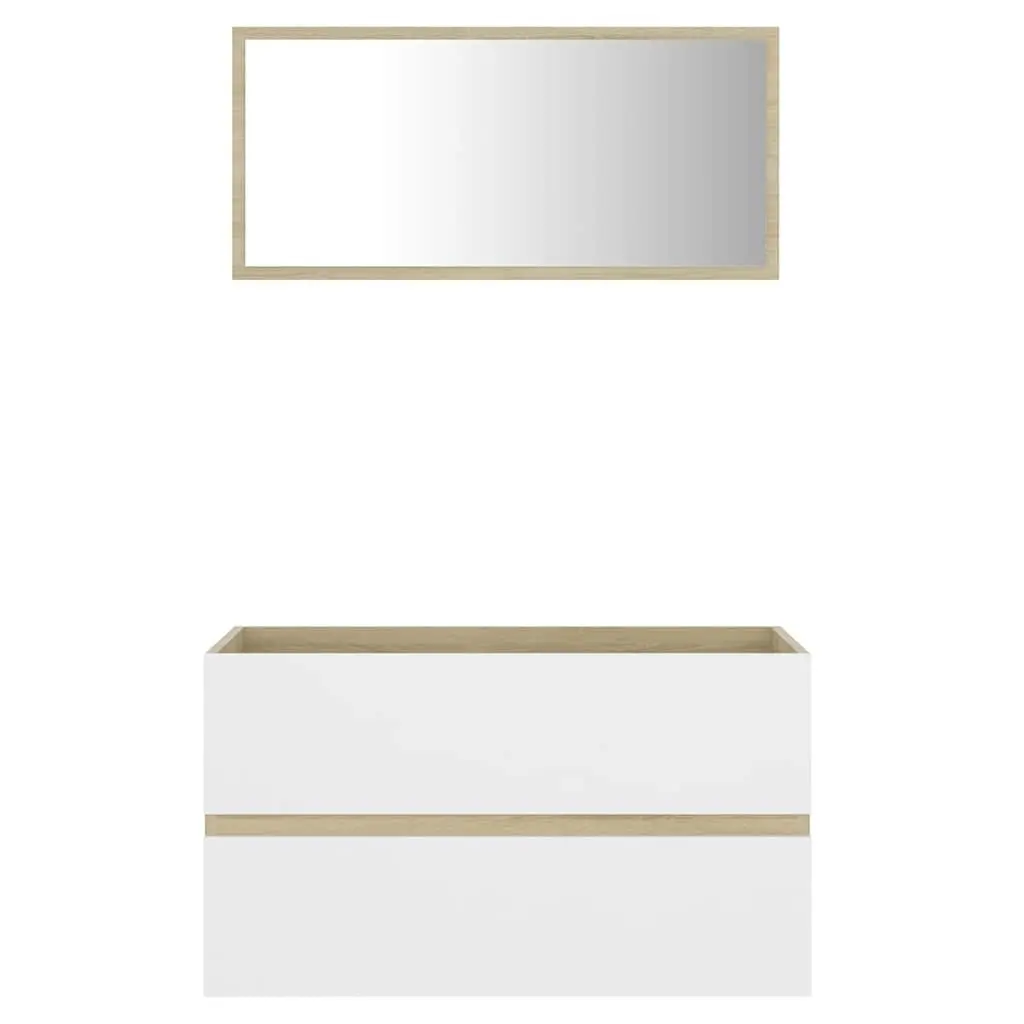 Bathroom Furniture Set 2 Piece Storage Cabinet Mirror White Sonoma Oak