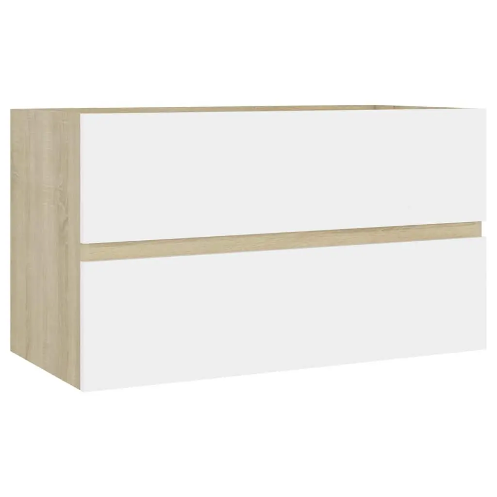 Bathroom Furniture Set 2 Piece Storage Cabinet Mirror White Sonoma Oak