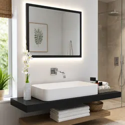Reliable Black LED Bathroom Mirror with RGB Lights 60x8.5x37 cm