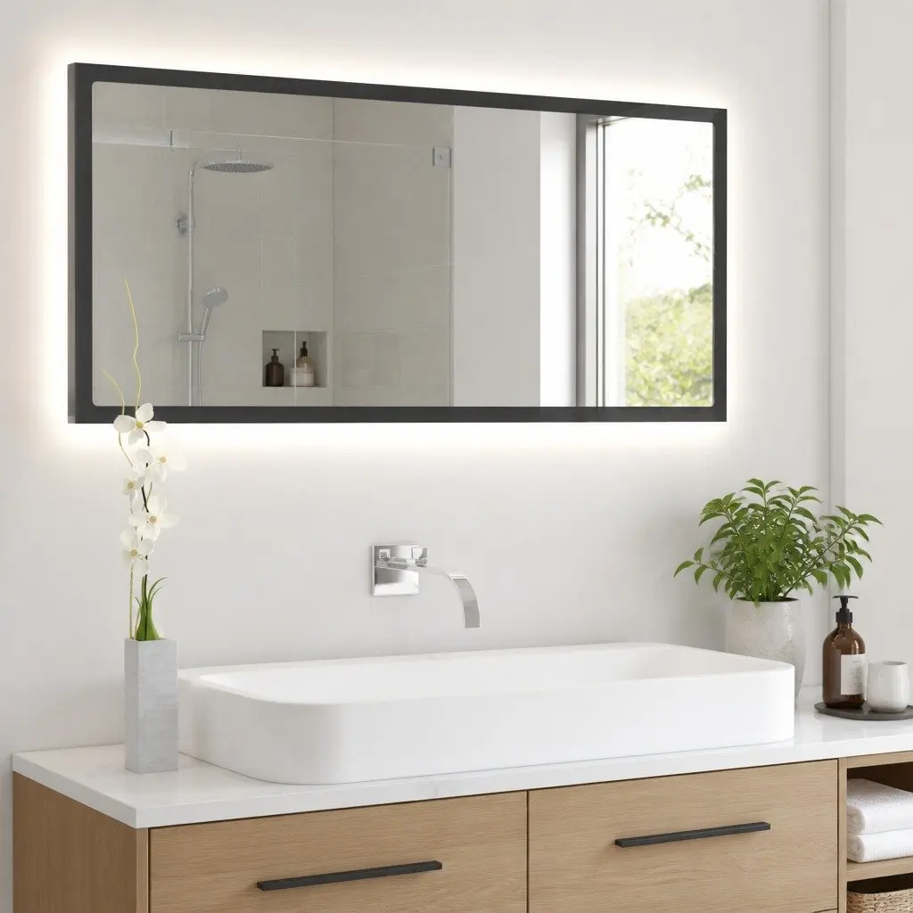 LED Bathroom Mirror Wall Mounted RGB Light 100x8.5x37 cm Grey