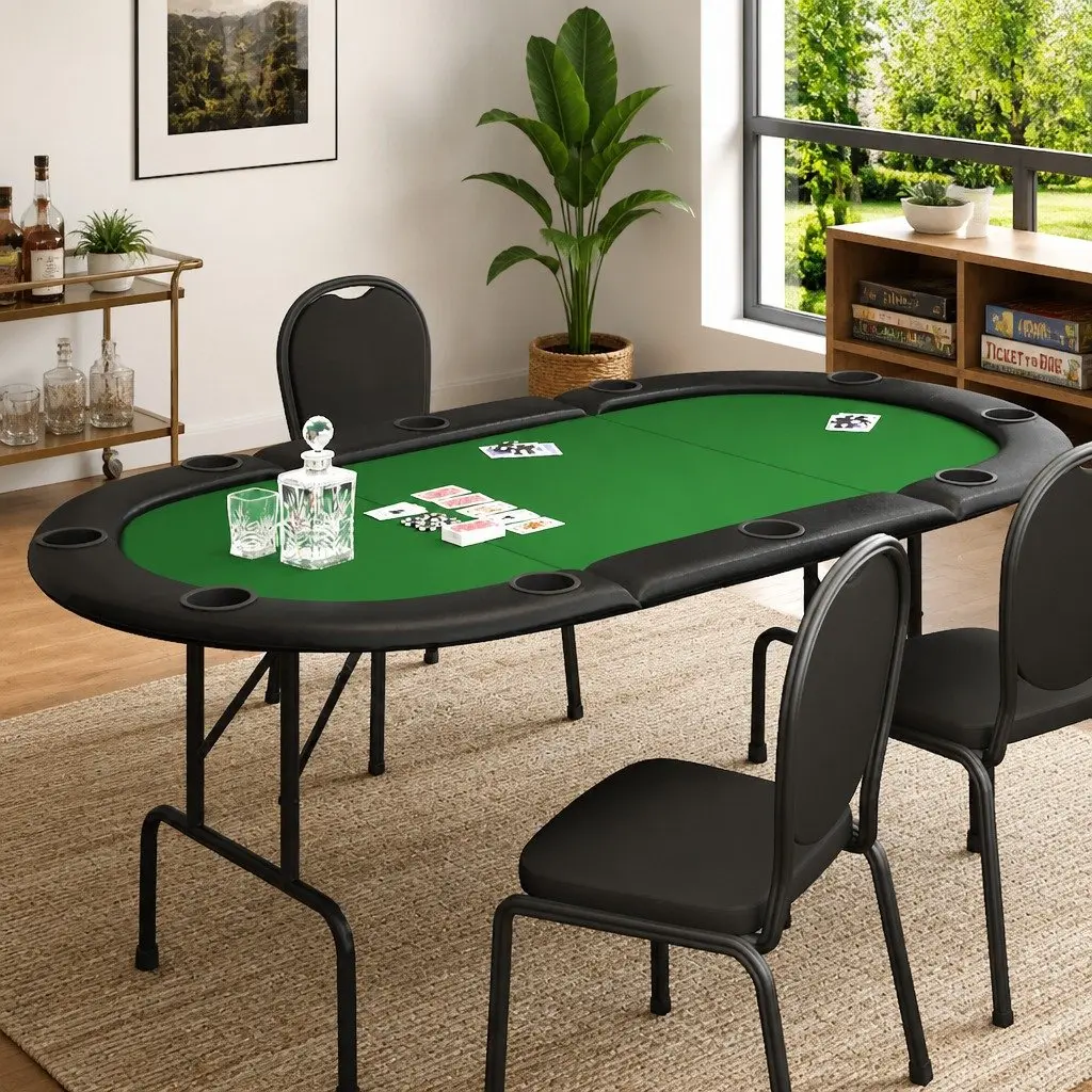 Poker Table 10 Player Folding Gaming Table Green Padded Rim