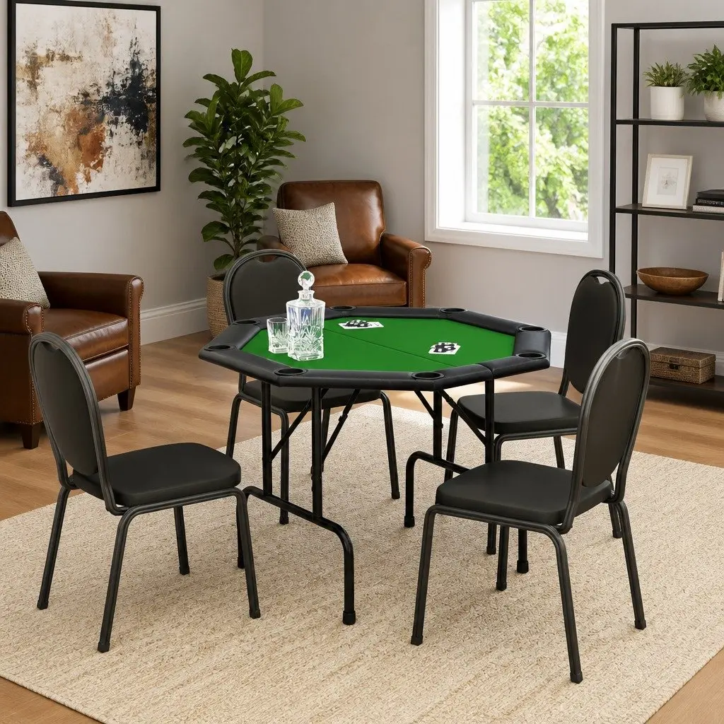 Folding Poker Table Casino Gaming Furniture 8 Player Green 108x108x75cm