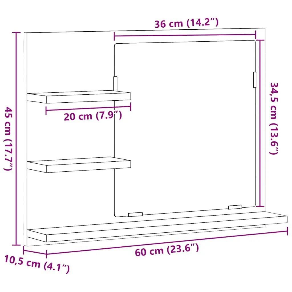 Bathroom Vanity Mirror Wall Mount Storage Shelves 60x10.5x45 cm White