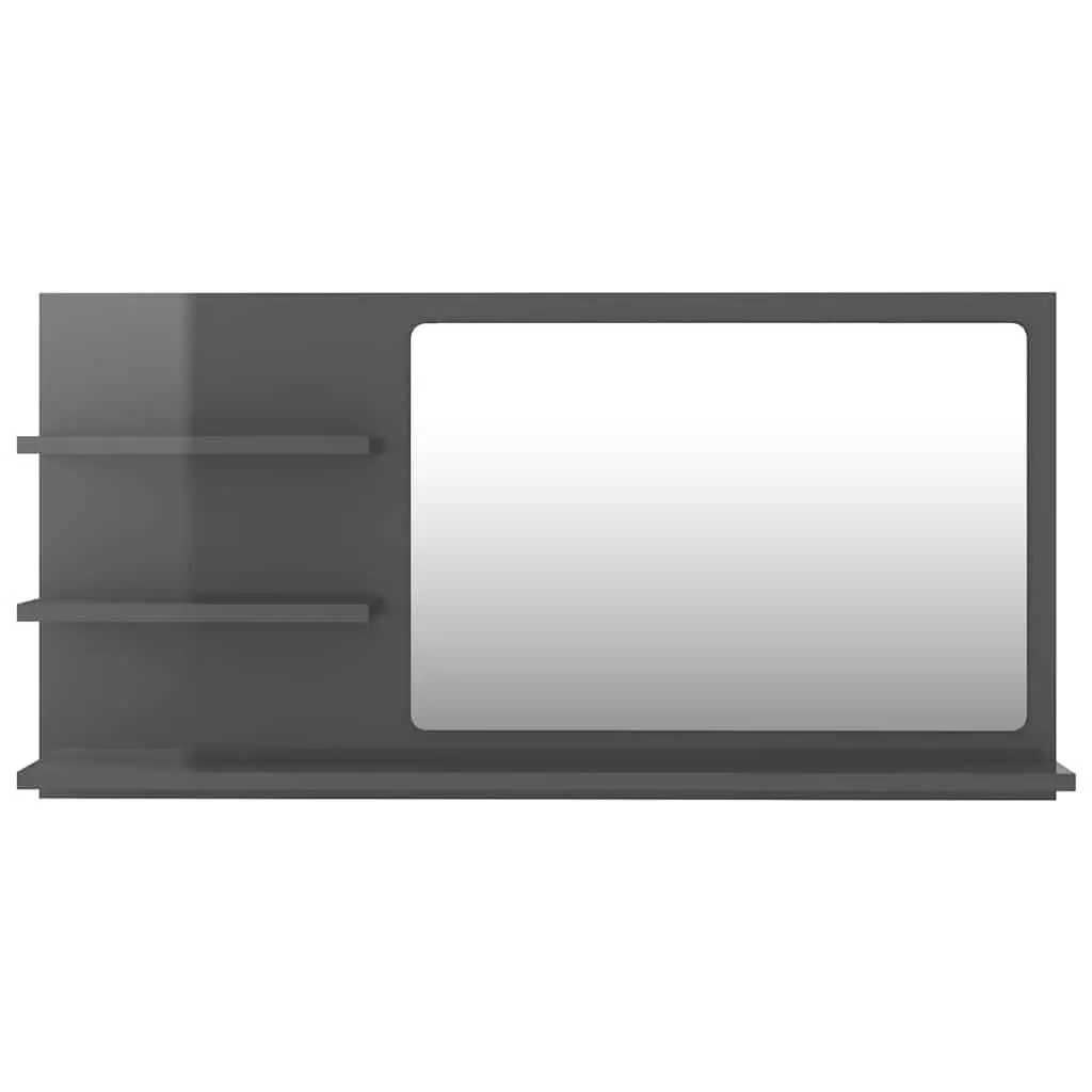 Bathroom Mirror with Storage Shelves Wall Mounted 90W x 10.5D x 45H cm Grey High Gloss