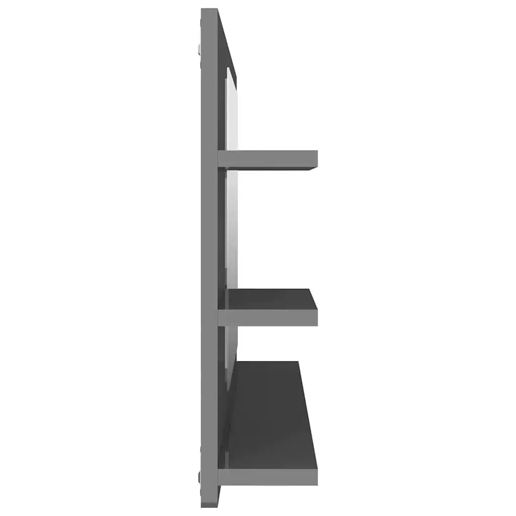 Bathroom Mirror with Storage Shelves Wall Mounted 90W x 10.5D x 45H cm Grey High Gloss