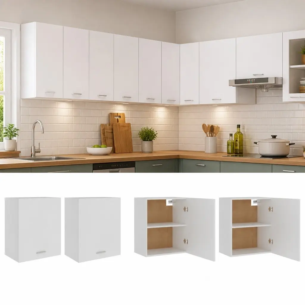 Hanging Kitchen Cabinet White 2 Pieces Wall Mount Storage Organizer Shelves