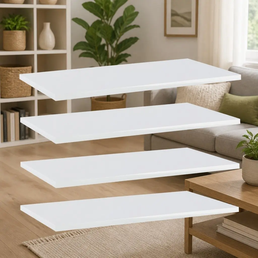 Set of 4 White Floating Shelf Boards for Display