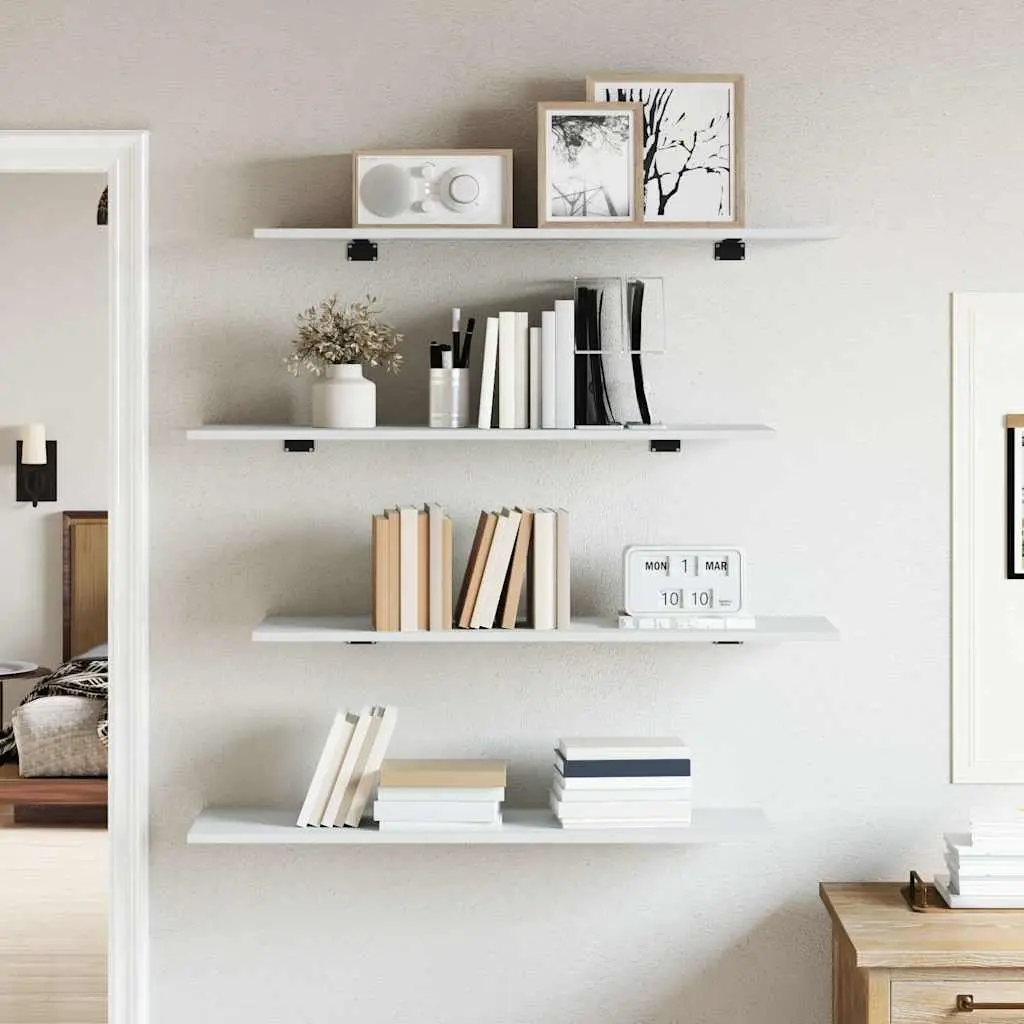 Floating Bookshelf Boards 4 Pieces White Storage Shelves Wall Mount Display