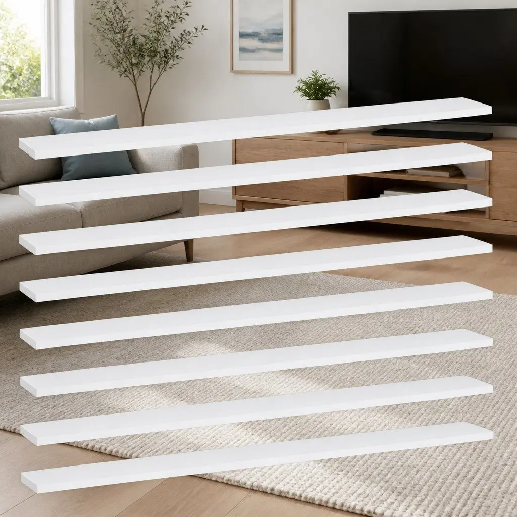 Bookshelf Boards 8 Pieces White Floating Shelves Storage Wall Mount Display