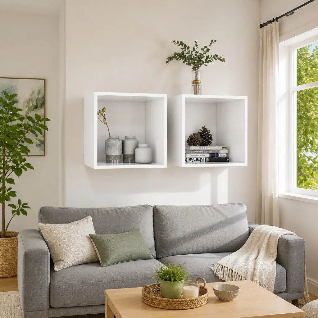 White Wall Cabinets 2 pcs 37x37x37 cm Set