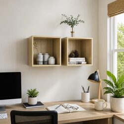 Reliable Floating Wall Cabinets, Brown, Set of 2
