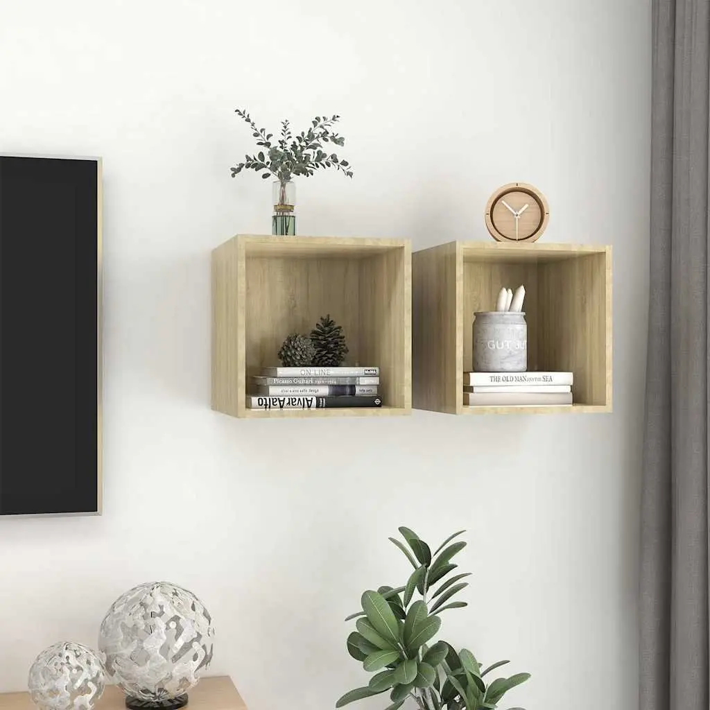 Wall Cabinet Storage Shelves 37x37x37 cm Engineered Wood Brown Set of 2