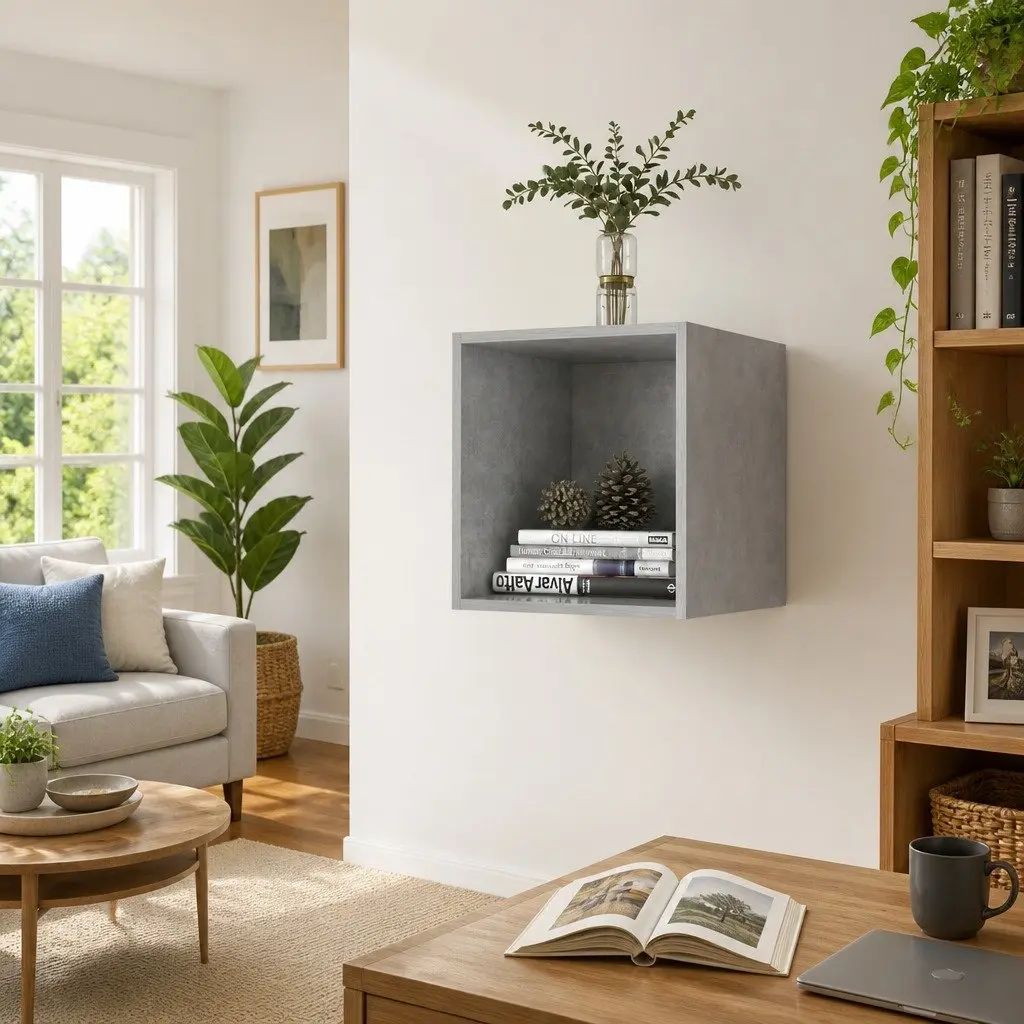 Wall Cabinet Floating Storage Shelf 37cm Grey Engineered Wood