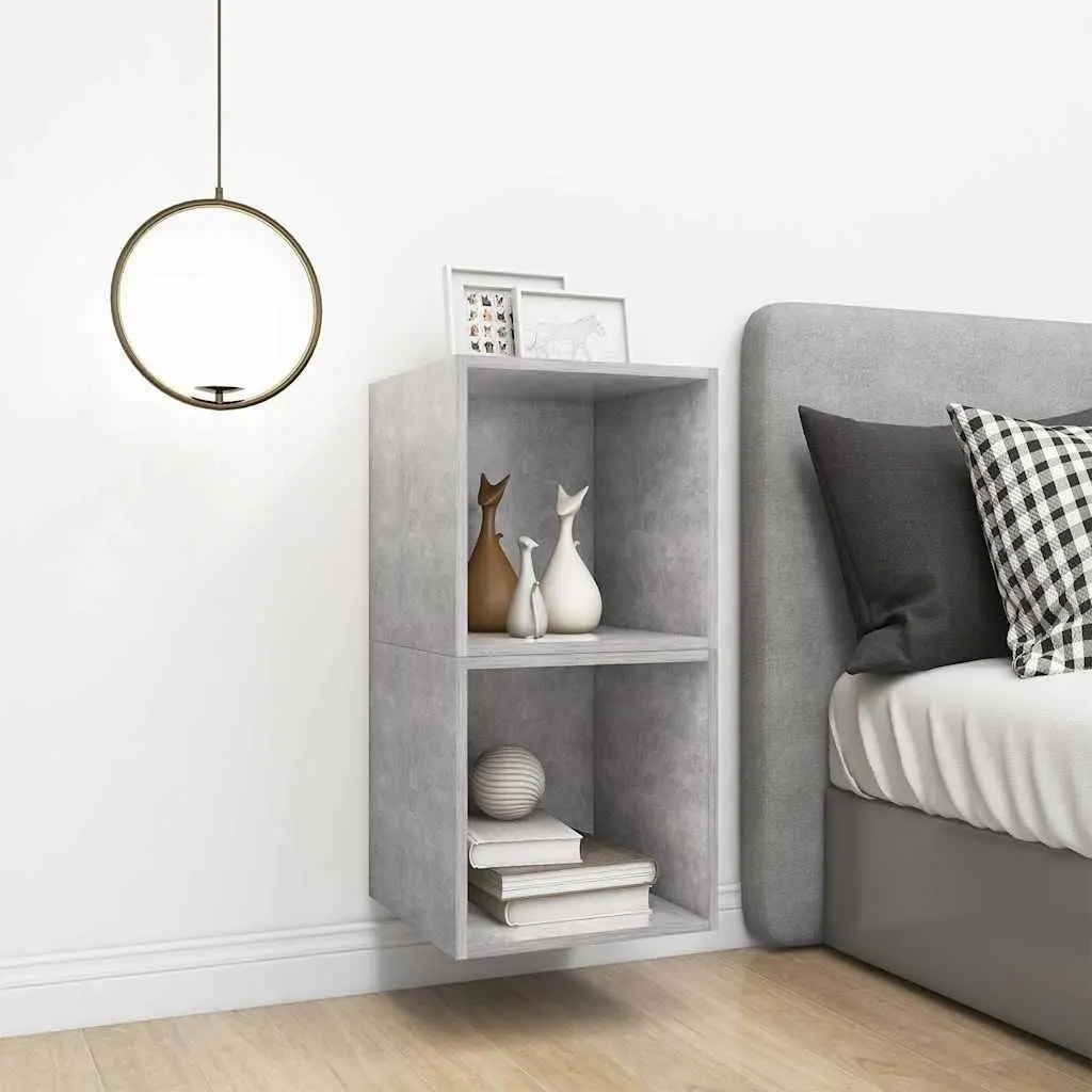 Wall Cabinet Grey 37x37x37 cm Engineered Wood Floating Shelf Storage Unit Pair