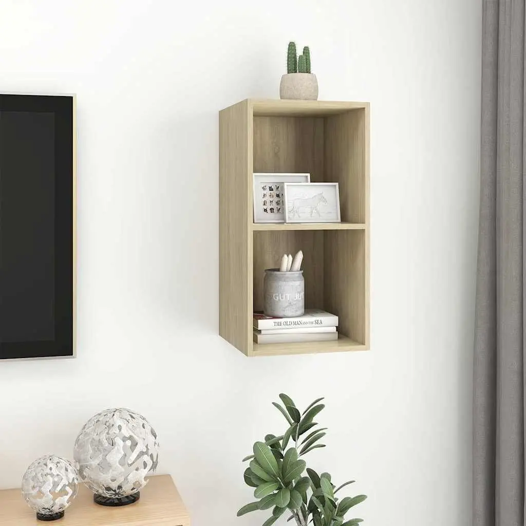 Wall-mounted TV Cabinet Brown Engineered Wood 37x37x72cm Storage Organiser