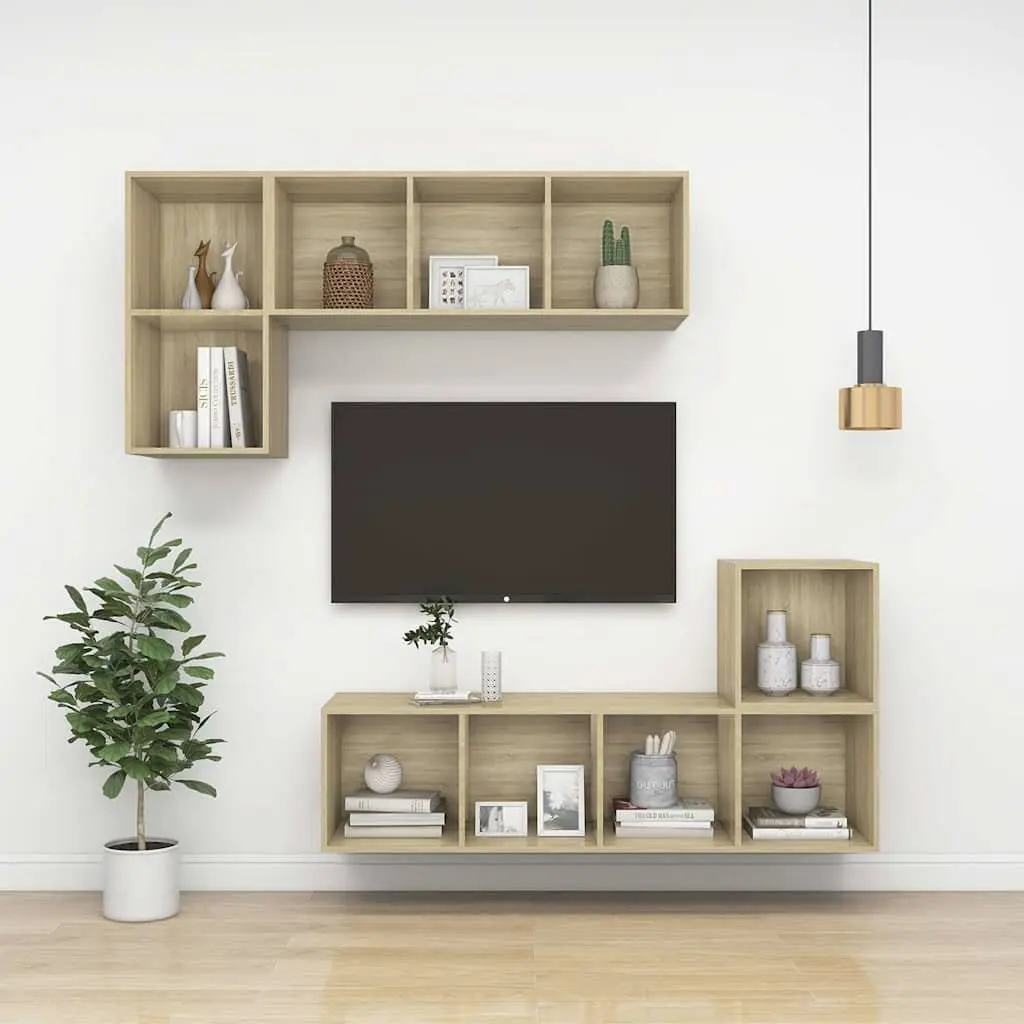Wall-mounted TV Cabinet Brown Engineered Wood 37x37x72cm Storage Organiser