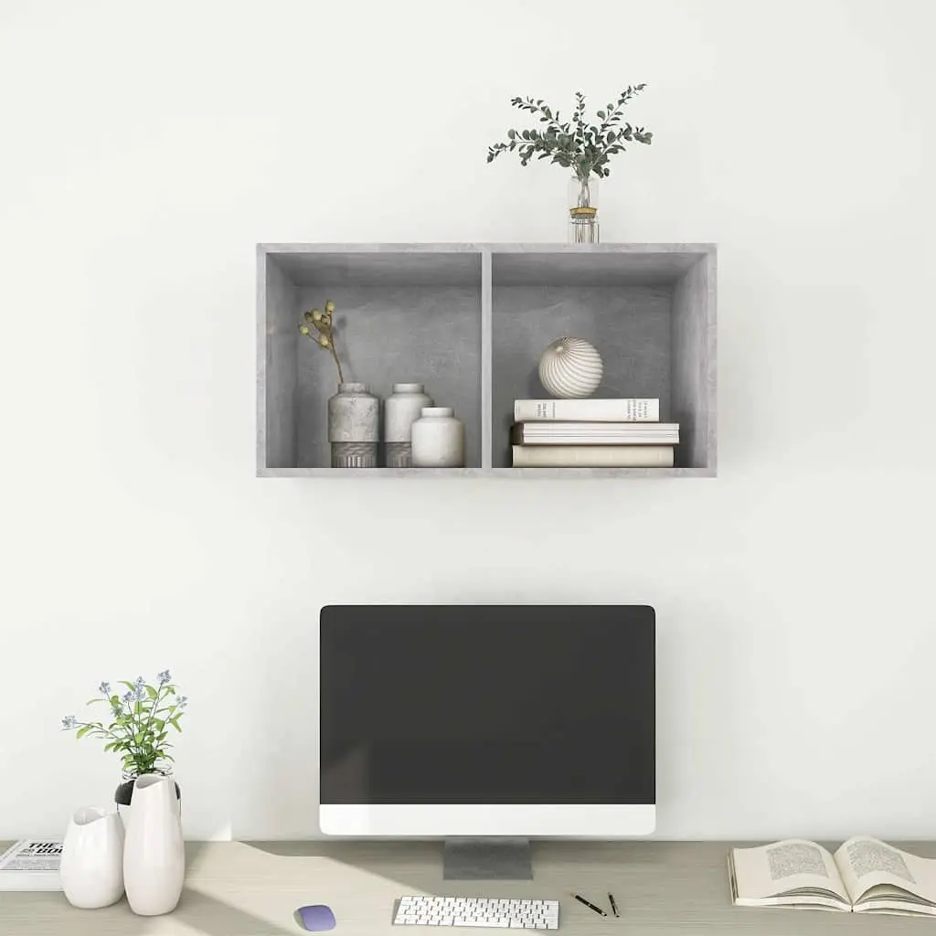 Wall-mounted TV Cabinet Storage Unit Grey Concrete Engineered Wood 37 x 37 x 72 cm