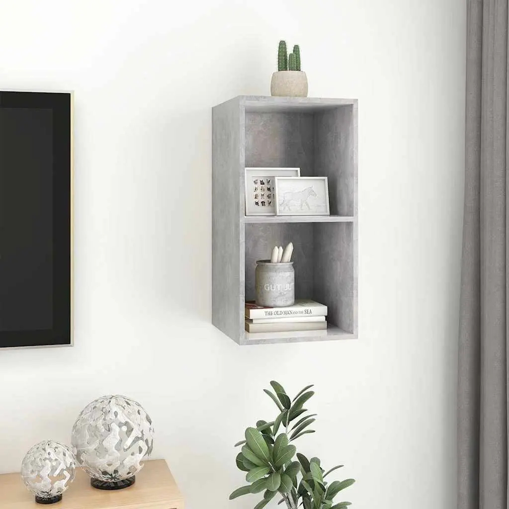 Wall-mounted TV Cabinet Storage Unit Grey Concrete Engineered Wood 37 x 37 x 72 cm