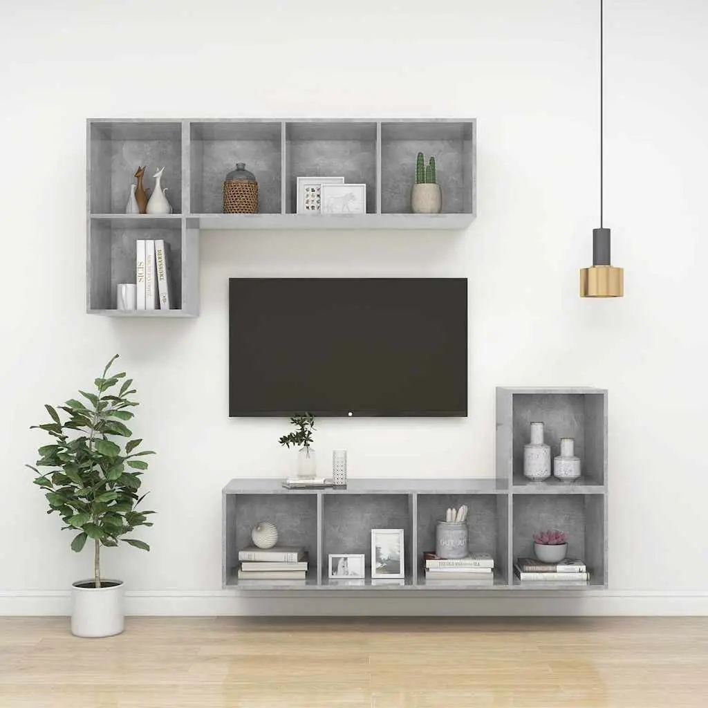 Wall-mounted TV Cabinet Storage Unit Grey Concrete Engineered Wood 37 x 37 x 72 cm