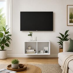 White Wall-mounted TV Cabinet High Gloss 2 Compartment Storage Display Unit
