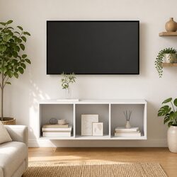 Wall-mounted TV Cabinet White Storage Unit 3 Compartments Display Organiser