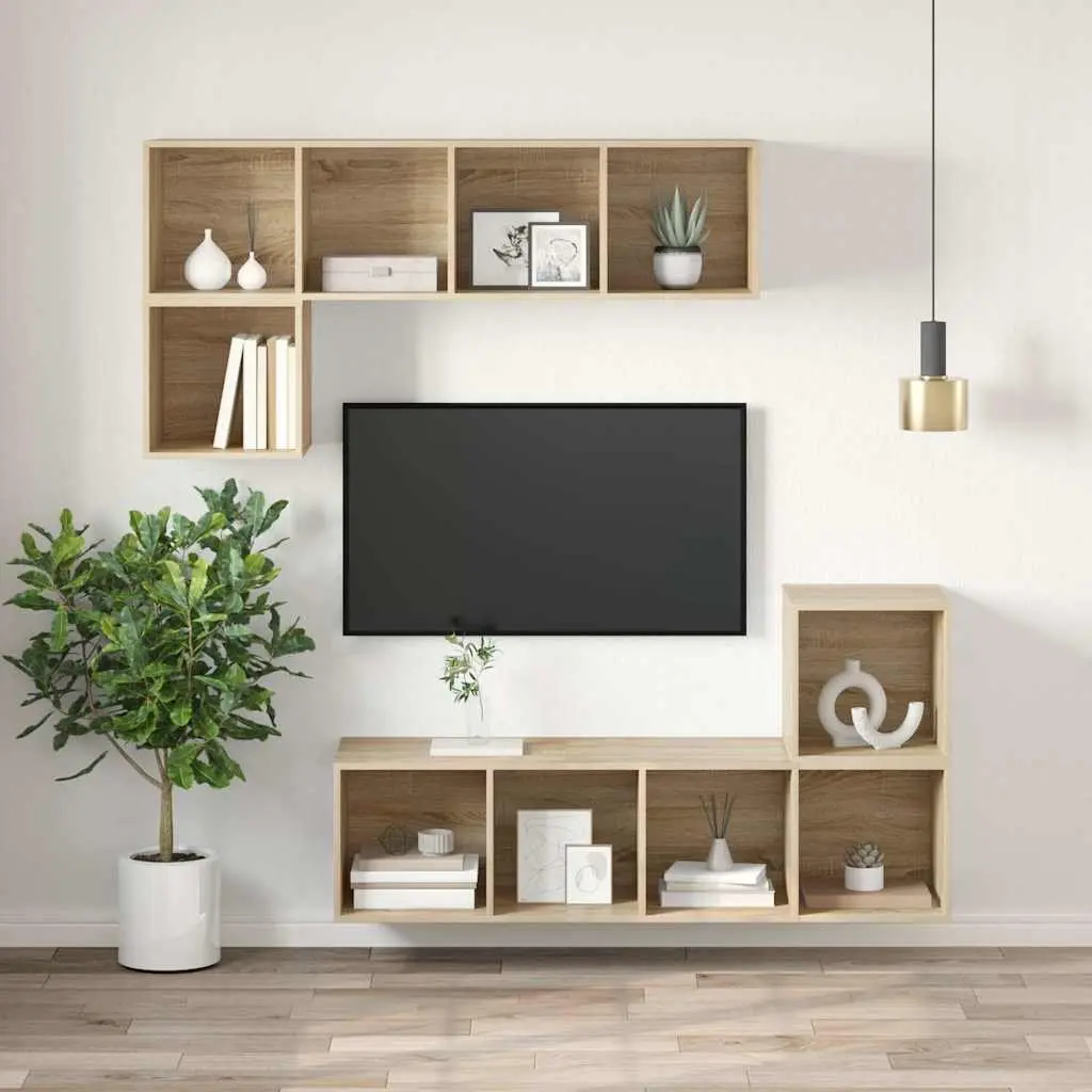 Wall-mounted TV Cabinet Organiser 37 x 37 x 142.5 cm Brown
