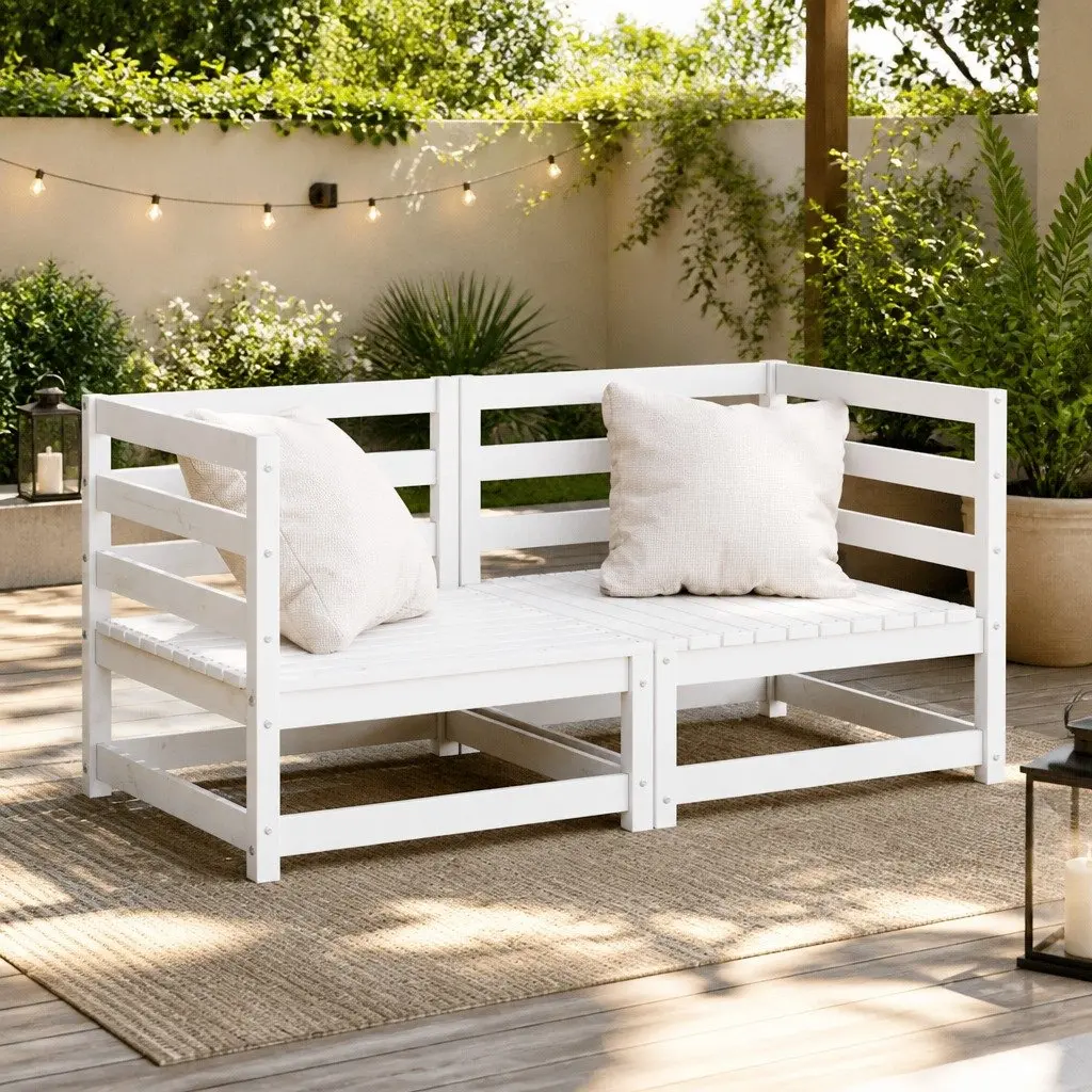 Outdoor Corner Sofa Modular Sectional Seating 2 Piece Set White Pinewood