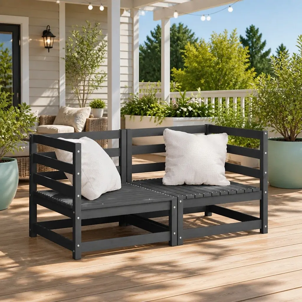 Garden Corner Sofa Set Modular 2 Piece Grey Pinewood Outdoor Lounge