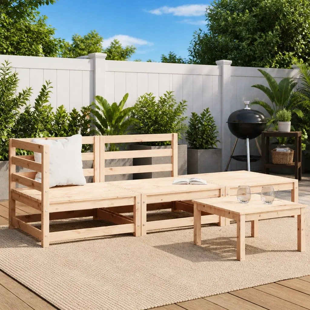 3 Piece Garden Lounge Set Outdoor Sectional Sofa Modular Brown Pinewood