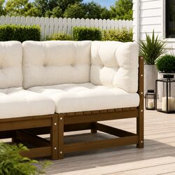 Comfortable Brown Garden Corner Sofa with Cushions