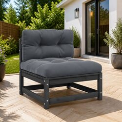Garden Middle Sofa Modular Outdoor Sectional Unit Grey Solid Pinewood with